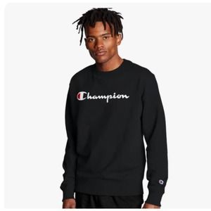 "Champion Powerblend Crew Sweatshirt, Black, Men's Size M MS535"